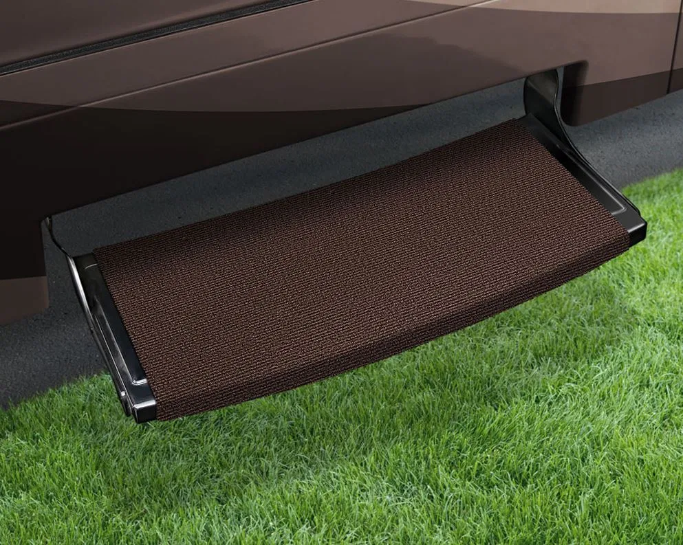 2-0385 – PRESTO FIT Entry Step Rug, Fits Curved RV Steps 22 Inch Width Chocolate Brown Micro-Ribbed Textured With Spr...